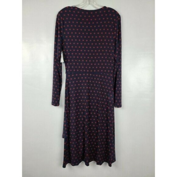 Sabie Womens Midi Dress Small Navy Red Polka Dot Uneven Ruffle Long Sleeve Fairy - Picture 3 of 9